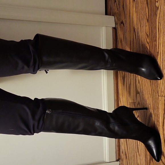 Halston Heritage Amanda Boots Black Leather Stiletto Size 9 - Picture 9 of 10